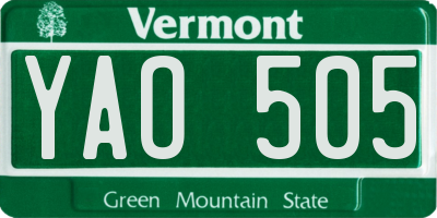 VT license plate YAO505