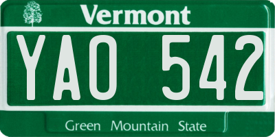 VT license plate YAO542