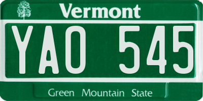 VT license plate YAO545