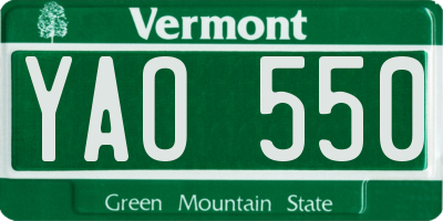 VT license plate YAO550