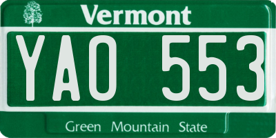 VT license plate YAO553