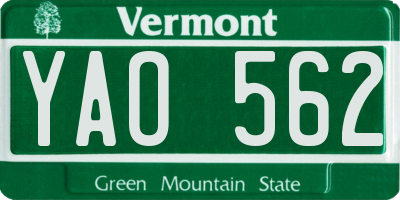VT license plate YAO562