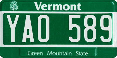 VT license plate YAO589
