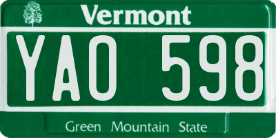 VT license plate YAO598