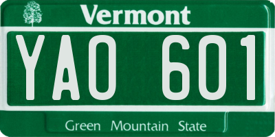VT license plate YAO601