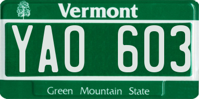 VT license plate YAO603
