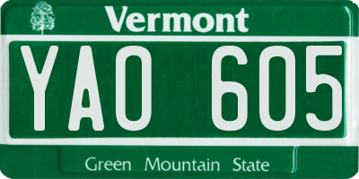 VT license plate YAO605