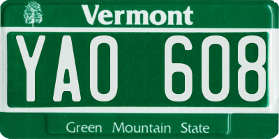 VT license plate YAO608
