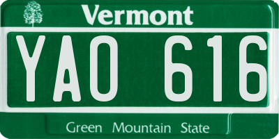 VT license plate YAO616
