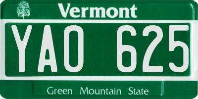 VT license plate YAO625