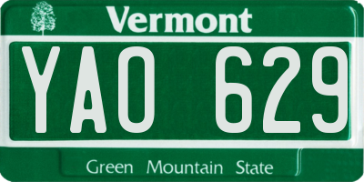 VT license plate YAO629