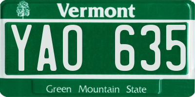 VT license plate YAO635