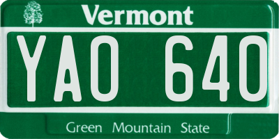 VT license plate YAO640