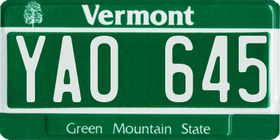 VT license plate YAO645