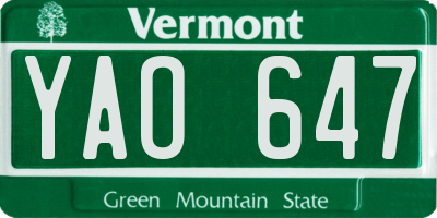 VT license plate YAO647