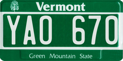 VT license plate YAO670