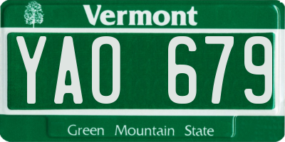 VT license plate YAO679