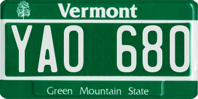 VT license plate YAO680