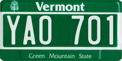 VT license plate YAO701