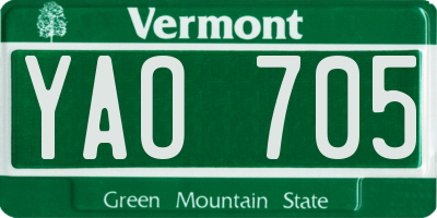 VT license plate YAO705