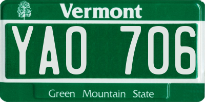 VT license plate YAO706
