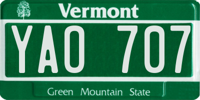 VT license plate YAO707