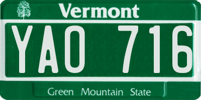 VT license plate YAO716