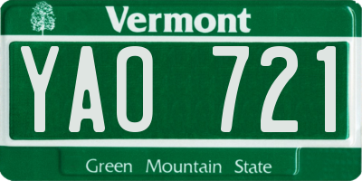 VT license plate YAO721