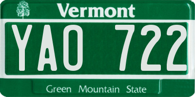 VT license plate YAO722