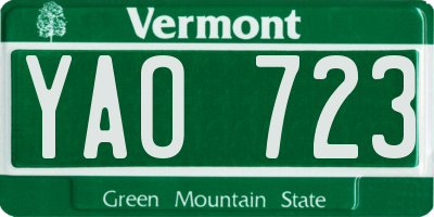 VT license plate YAO723