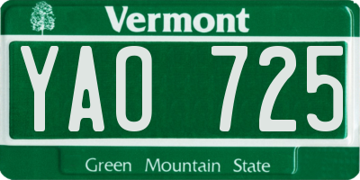 VT license plate YAO725