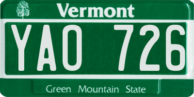 VT license plate YAO726