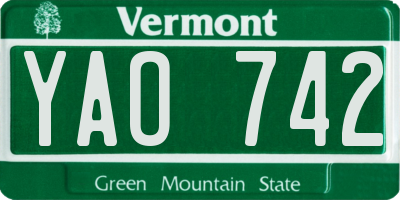 VT license plate YAO742