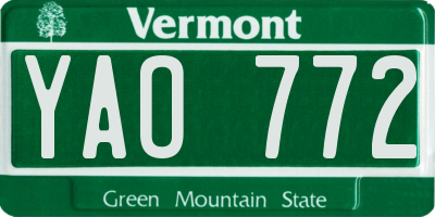 VT license plate YAO772