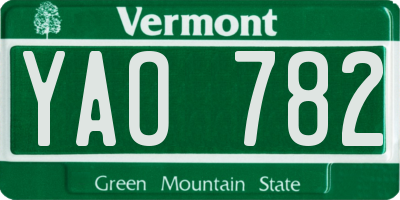 VT license plate YAO782