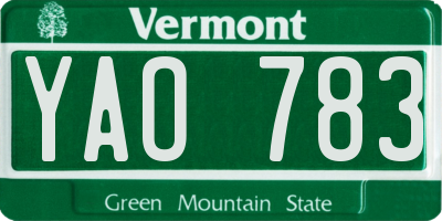 VT license plate YAO783