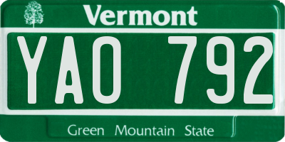 VT license plate YAO792