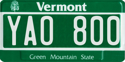 VT license plate YAO800