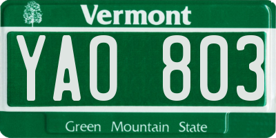 VT license plate YAO803