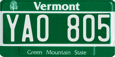 VT license plate YAO805