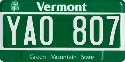 VT license plate YAO807
