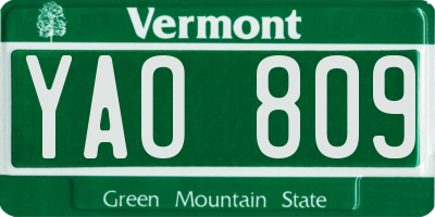 VT license plate YAO809
