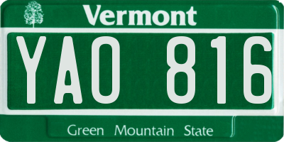 VT license plate YAO816
