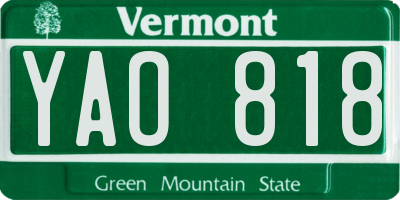 VT license plate YAO818