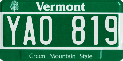 VT license plate YAO819