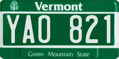 VT license plate YAO821