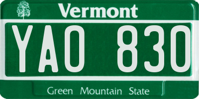 VT license plate YAO830