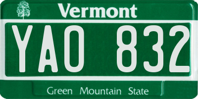 VT license plate YAO832