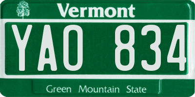 VT license plate YAO834