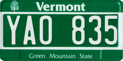 VT license plate YAO835